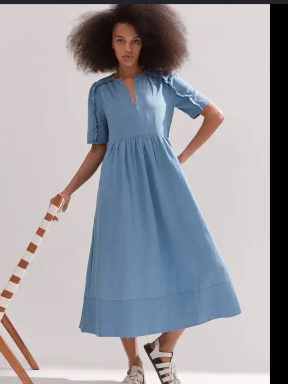 ME+EM Light Blue Midi Dress with V-Neck